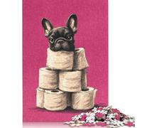 Adult Jigsaw Puzzles 1000 Pieces French Bulldog on Toilet Paper Tower Bathroom Decor Puzzles for Adults & Teenager For Family Fun & Game Night 1000pcs (75x50cm)