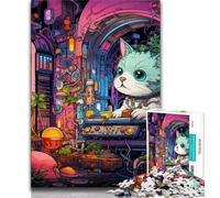 Adult Jigsaw Puzzles 1000 Pieces Futuristic Cat 1000 Pieces for Adults,Educational Games Home Decoration Birthday Present, Gifts, Wall Art (size 75x50cm)