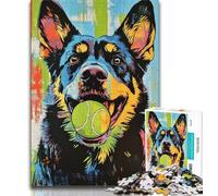 Adult Jigsaw Puzzles 1000 Pieces German Shepherd Playing with Tennis Ball Adult Puzzles,family Fun Games Is Ideal As A Gift for The Whole Family (size 38x26cm)