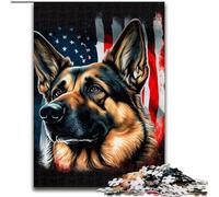 Adult Jigsaw Puzzles 1000 Pieces German ShepherdUSA Flag, for 14+ For Family Fun & Game Night Artists' Collection, Fine Arts (Size 50x75cm)