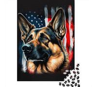 Adult Jigsaw Puzzles 1000 Pieces German ShepherdUSA Flag Wooden Puzzles for Adults Sustainable Puzzle Games 1000pcs (75x50cm)