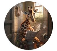 Adult Jigsaw Puzzles 1000 Pieces Giraffe Reading Newspaper Round Jigsaw Puzzle 1000 Pieces Family Game Night, Home Decor & Brain Training Gift 67.5x67.5cm