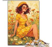 Adult Jigsaw Puzzles 1000 Pieces Girl in Wildflowers Summer, for Ages 14 And over Each Piece Is Unique - Fun And Challenging Game for The Whole Family Good Gift (Size 50x75cm)