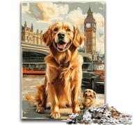 Adult Jigsaw Puzzles 1000 Pieces Golden Retriever Under Big Ben 1000 Pieces for Teenagers,with Matching Poster And Trivia Sheet for And Age 14 Years Up (50x75cm)
