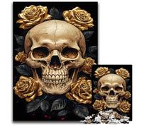 Adult Jigsaw Puzzles 1000 Pieces Golden Skull with RosesImpossible Jigsaw Puzzles for Adults Adult Game Gift Family Interactive Game Brain Challenge Gift 1000 PCS(38x26cm)