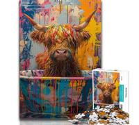 Adult Jigsaw Puzzles 1000 Pieces Graffiti Highland Cow Adult Puzzles,family Fun Games Is Ideal As A Gift for The Whole Family (size 75x50cm)