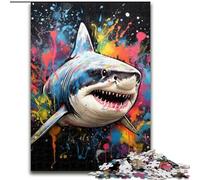 Adult Jigsaw Puzzles 1000 Pieces Graffiti Painting Shark 1000Pc Adults Jigsaw Puzzle Challenging Brain Teaser, Family Game Night (Size 26x38 cm)