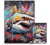 Adult Jigsaw Puzzles 1000 Pieces Graffiti Painting Shark Jigsaw Puzzles for Adults High-Difficulty Brain Teaser for Teenagers 26X38CM/10.23x14.96inch