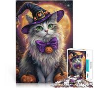 Adult Jigsaw Puzzles 1000 Pieces Halloween Witch Cat~ Herausforderndes Spiel Angebot als Geschenk für die ganze Familie38x26cm
