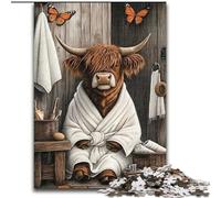 Adult Jigsaw Puzzles 1000 Pieces Highland Cow in The Bathroom 1000 Pieces Puzzles for Adults for Birthdays, Holidays, Space Party Decorations (Size 26x38cm)