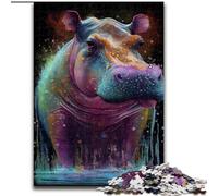 Adult Jigsaw Puzzles 1000 Pieces Hippo Ink Painting Made of Wood, Perfect Home Or Office Decor, Ideal 50x75cm DIY Art Decor