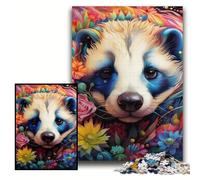 Adult Jigsaw Puzzles 1000 Pieces Honey Badger Flowers Puzzles for Adults 50x75 cm Brain Challenge Game for Teenagers & Family Interaction