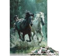 Adult Jigsaw Puzzles 1000 Pieces Horse Running In Water Wooden Puzzles for Adults Sustainable Puzzle Games 1000pcs (75x50cm)