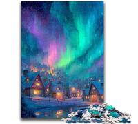 Adult Jigsaw Puzzles 1000 Pieces Houses Under The Aurora Puzzles for Teenagers,Stress Reliever Staycation Kill Time Wishlist with Santa Claus (75x50cm)