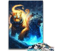Adult Jigsaw Puzzles 1000 Pieces Ice And Fire Tiger Teenager Jigsaw,Stress Reliever Staycation Kill Time Home Decoration Toys (26x38cm)