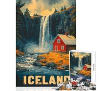 Adult Jigsaw Puzzles 1000 Pieces Iceland Waterfall Cabin Brain Teaser Game Tough Challenge Educational Toy Deal As Gifts for The Whole Family (50X75CM)