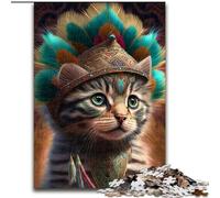 Adult Jigsaw Puzzles 1000 Pieces Indian Warrior Cat 1000 Piece Puzzle Ideal Holiday Or Birthday Gift, Party Game Toy (Size 50x75cm)