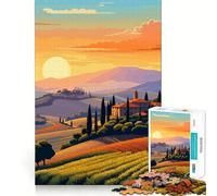 Adult Jigsaw Puzzles 1000 Pieces Italy Art Tuscany Sunset Ideal Cut Decor Brain Teaser Gift Idle Fun Time Birthday Hobby Gift (38x26cm)