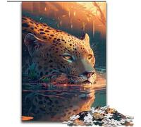 Adult Jigsaw Puzzles 1000 Pieces Jaguar in The Shallows Puzzles for Adults size 26x38cm Ideal for Family Fun, Relaxation