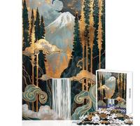 Adult Jigsaw Puzzles 1000 Pieces Japanese Waterfall Mountain Kintsugi Scenery Brain Teaser Game Tough Challenge Educational Toy Deal As Gifts for The Whole Family (38X52CM)