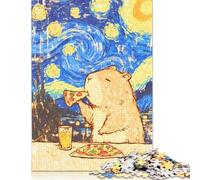 Adult Jigsaw Puzzles 1000 Pieces Kawaii Capybara Eating Pizza Paper Puzzles for Adults & Teenager for Adults& Teens Age 12 Years Up 38x26cm/1000pcs