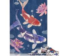 Adult Jigsaw Puzzles 1000 Pieces Koi Fish Japan Painting Wooden Puzzles for Adults Sustainable Puzzle Games 1000pcs (75x50cm)