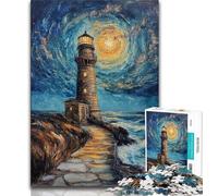 Adult Jigsaw Puzzles 1000 Pieces Lighthouse Under The Night Sky,Educational Games Home Decoration Educational Game for Birthday,Chrismas (75x50cm)