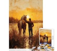 Adult Jigsaw Puzzles 1000 Pieces Man And Horse at Sunset Jigsaw Puzzle 1000 Hands-on Game Great Gifts for Games Analysis And Logic (50x75cm)