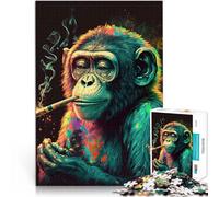 Adult Jigsaw Puzzles 1000 Pieces Marijuana monkey Herausforderndes Spielspielzeug mit passendem Poster und Quizblatt75x50cm