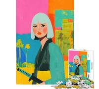 Adult Jigsaw Puzzles 1000 Pieces Modern Samurai Woman with Sword Impossible Game Learning Educational Toys Secret Santa Gifts For Family Fun (Size 38x52cm)