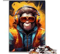 Adult Jigsaw Puzzles 1000 Pieces Monkey Headphones 1000Pc Adults Jigsaw Puzzle Challenging Brain Teaser, Family Game Night (Size 50x75 cm)