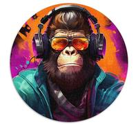 Adult Jigsaw Puzzles 1000 Pieces Monkey Headphones Paper Jigsaw Challenging Brain Teaser,Family Activity,Home Decor, (Size 67.5x67.5cm)