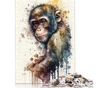 Adult Jigsaw Puzzles 1000 Pieces Monkey Watercolor Puzzle for Adults And Teenager Jigsaw Puzzles for Adults Educational Game Challenge Toy 1000pcs (75x50cm)