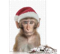 Adult Jigsaw Puzzles 1000 Pieces Monkey Wearing A Christmas Santa Hat Wooden Puzzles Unique Home Decor And Gifts 1000pcs (75x50cm)