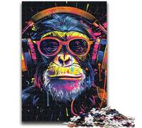 Adult Jigsaw Puzzles 1000 Pieces Monkey with Headphones for 14+ Unique Challenge Game Family Games Christmas Birthday Gifts 38x26cm