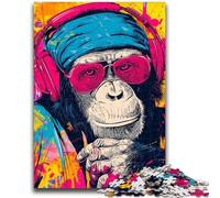 Adult Jigsaw Puzzles 1000 Pieces Monkey with Headphones for And from 14 Years And over Play Toys Because It Is Ideal As A Gift for The Whole Family 26x38cm