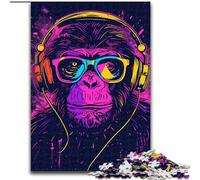 Adult Jigsaw Puzzles 1000 Pieces Monkey with Headphones Sunglasses 1000 Piece Jigsaw Family Fun Craft, Perfect for Birthdays, Holidays size 26x38cm