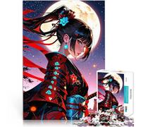 Adult Jigsaw Puzzles 1000 Pieces Moonlit Samurai Woman in Red Kimono Entspannungsspiele für Heimdekoration75x50cm