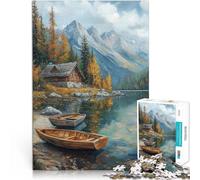 Adult Jigsaw Puzzles 1000 Pieces Mountain Cabin by the Lake Made of cardboard，for 14+ educational toys for learning Christmas Birthday Gifts 。size：38x52cm/14.96x20.47inch