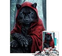 Adult Jigsaw Puzzles 1000 Pieces Mystical Black Panther in Red Cloak Difficult And Challenge Improve Memory Educational Toy for Ages 14 And over (38x52cm)