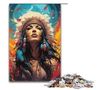 Adult Jigsaw Puzzles 1000 Pieces Native American Woman's Colorful Psychedelic Home Decoration Puzzle Toys Deal As Gifts for The Whole Family 1000 PCS(38x26cm)
