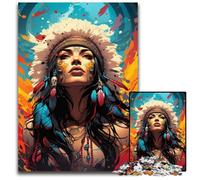 Adult Jigsaw Puzzles 1000 Pieces Native American Woman's Colorful Psychedelic Jigsaw Puzzles for Adults for Home Decor Brain Training 1000 PCS(38x26cm)