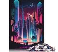 Adult Jigsaw Puzzles 1000 Pieces Neon Dubai Skyline Puzzles for Adults & Teenager Learning Educational Puzzle 1000pcs (75x50cm)