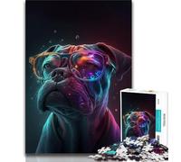 Adult Jigsaw Puzzles 1000 Pieces Neon Glasses Dog 1000 Piece Puzzle,Challenging Family Activity Games DIY Toy for Home Wall Decor Gifts (size 75x50cm)