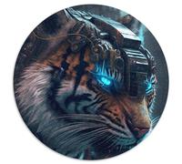Adult Jigsaw Puzzles 1000 Pieces Neon Jungle Tiger 1000Pc Adults Round Jigsaw Puzzle Family Fun Activity, Brain Challenge, for Teenager (Size 67.5x67.5cm)
