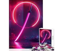 Adult Jigsaw Puzzles 1000 Pieces Neon Katana Jigsaw Puzzles for Teenagers Pattern Assembly Difficult And Challenge Challenging Family Fun Game (38x52cm)