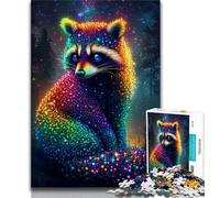 Adult Jigsaw Puzzles 1000 Pieces Neon Raccoon Puzzles for Teenagers,Stress Reliever Staycation Kill Time Wishlist with Santa Claus 26x38cm