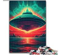 Adult Jigsaw Puzzles 1000 Pieces Neon Retro Alien Spaceship Made of Wood, for Teenagers Age Group 14+, Home Decor 50x75cm Artwork Decor Intelligence Toy for Family Indoor Games
