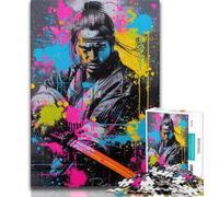 Adult Jigsaw Puzzles 1000 Pieces Neon Samurai Warrior War, Great Gift for Adults,is Ideal As Gifts for The Whole Family for And Age 14 38x26cm