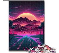 Adult Jigsaw Puzzles 1000 Pieces Neon Sunrise Mountains Made of Wood, for Ages 14+ 50x75cm Challenging Brain Teaser - Relaxing Toy for Teenagers